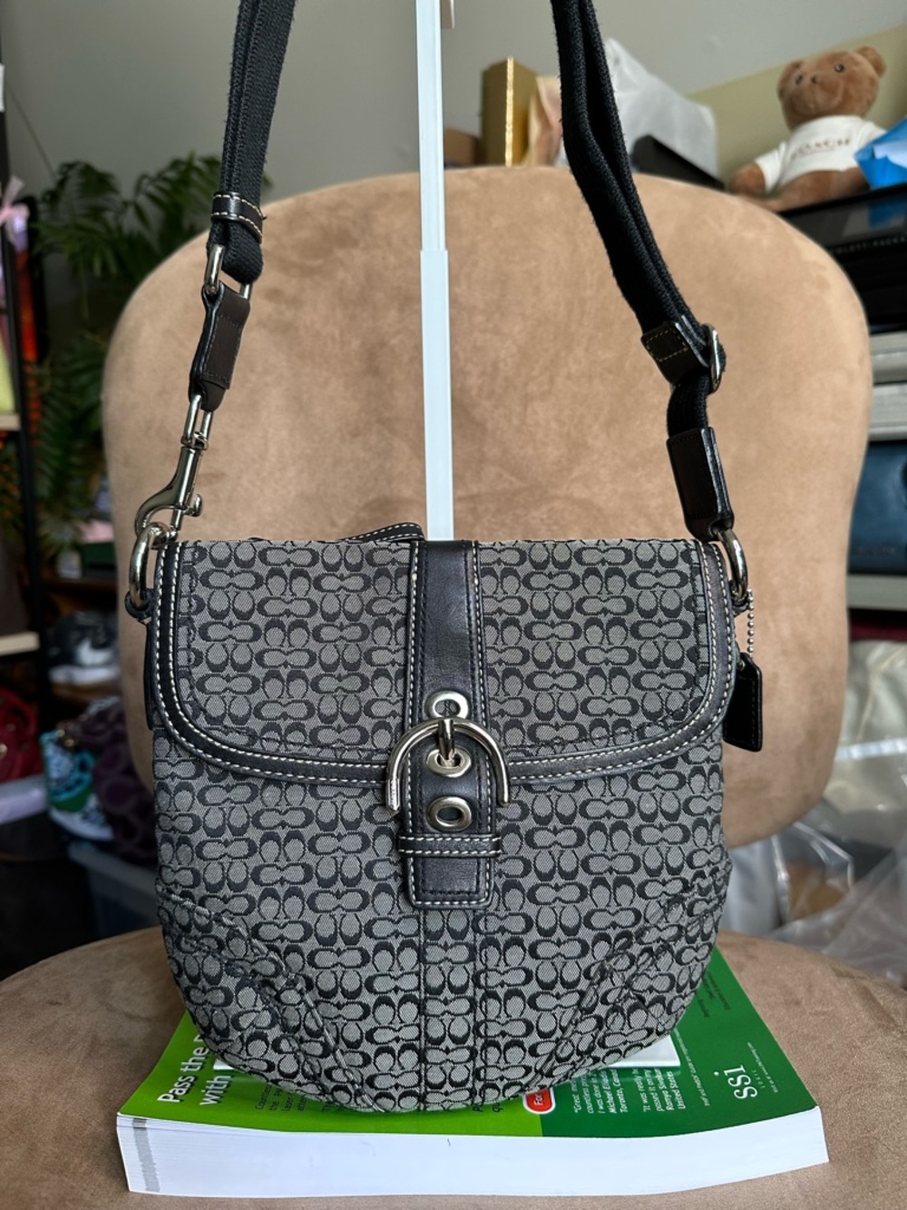 Coach Soho Signature Canvas Shoulder Bag in Charcoal/Black Very Good Condition